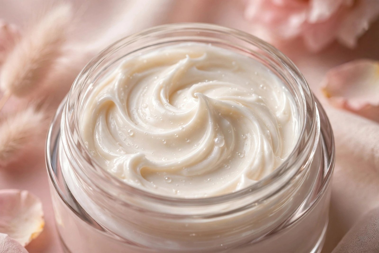 Jar of swirled moisturizer cream texture