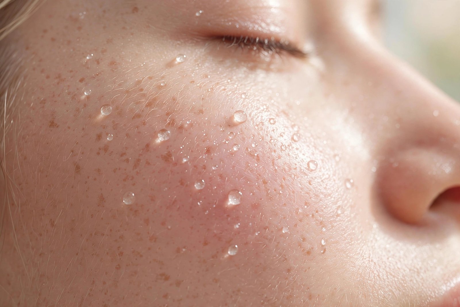 Close-up of skin with water droplets showing barrier health
